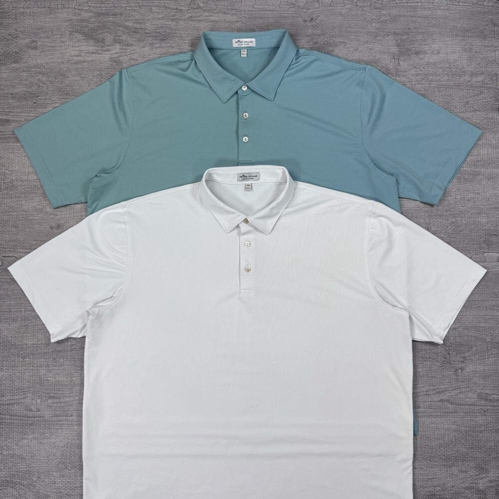 Lot Of 2 Peter Millar Summer Comfort Polo Shirt Mens XXL Blue White Preppy EUC